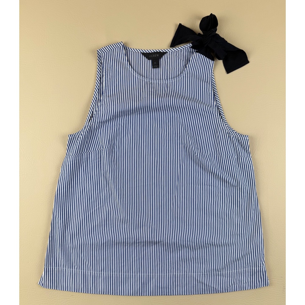 J. Crew Preppy Coastal Striped Tank Cotton Bow Shoulder Top Size 2